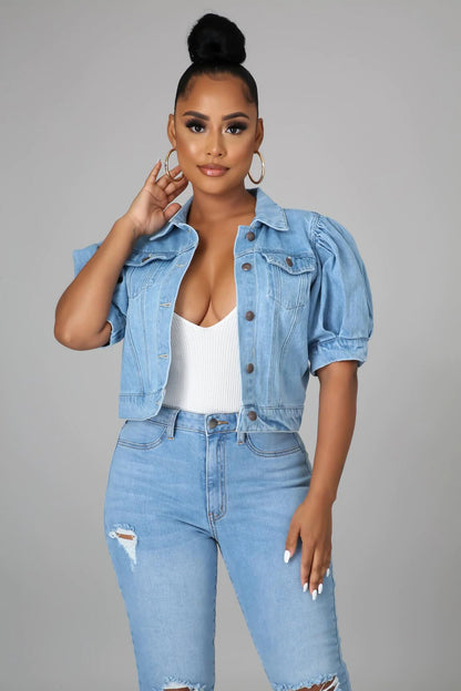 Short Puff Sleeve Denim Jacket