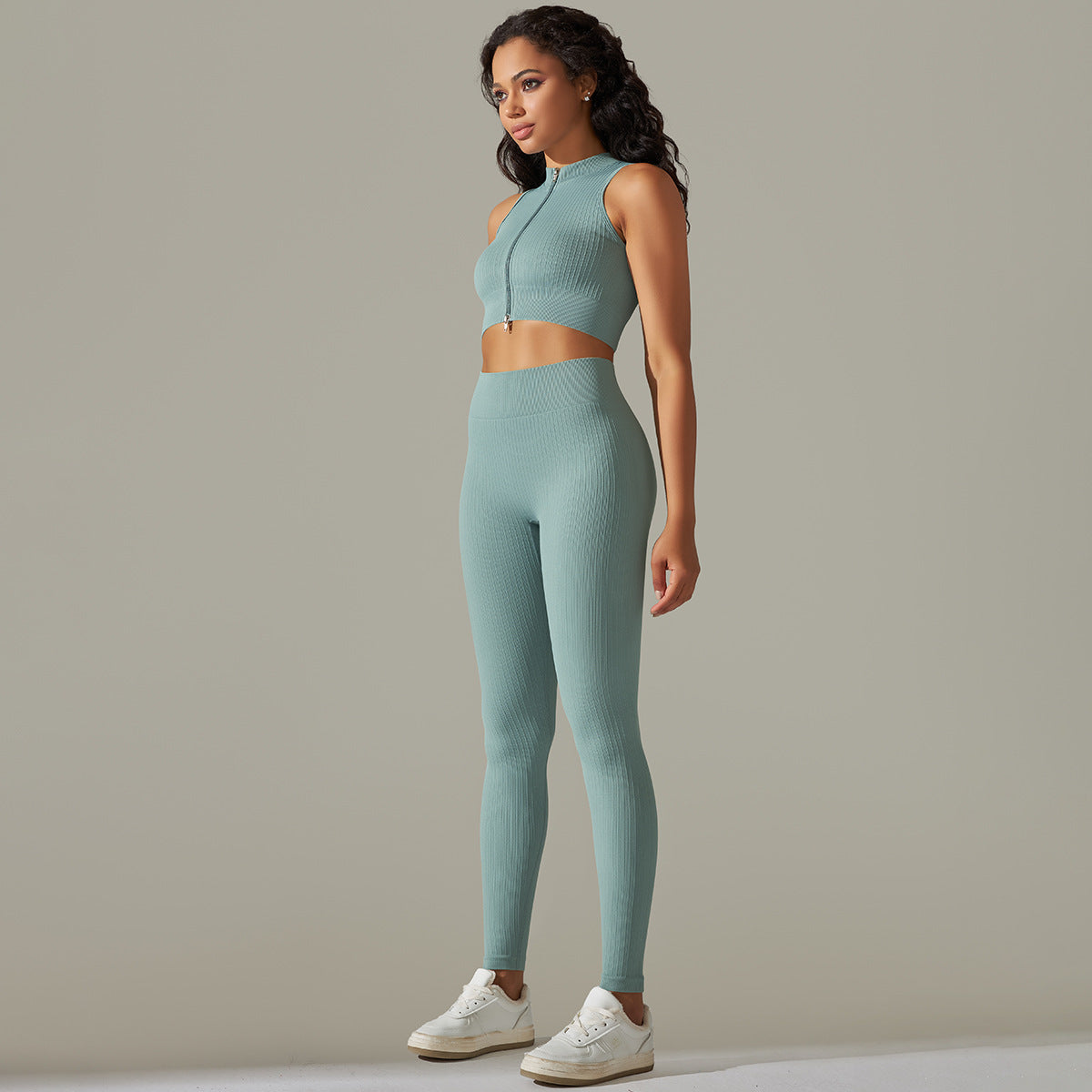 Knitted Zip Up Active Top & Pants Set