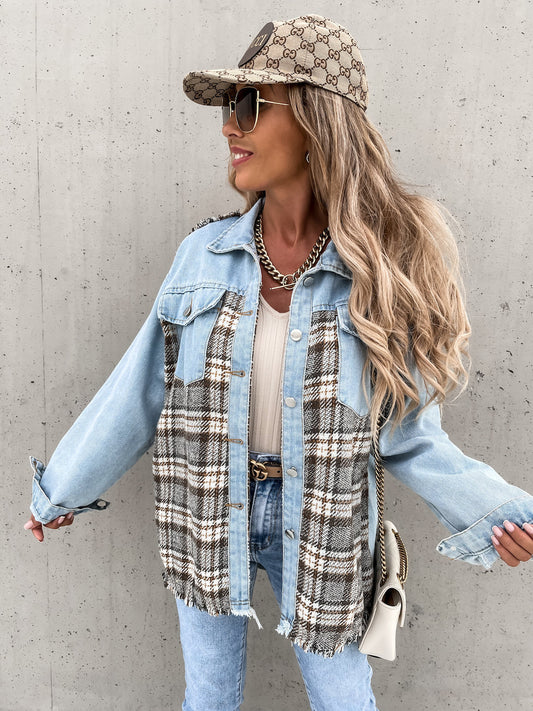 Denim Plaid Loose Coat