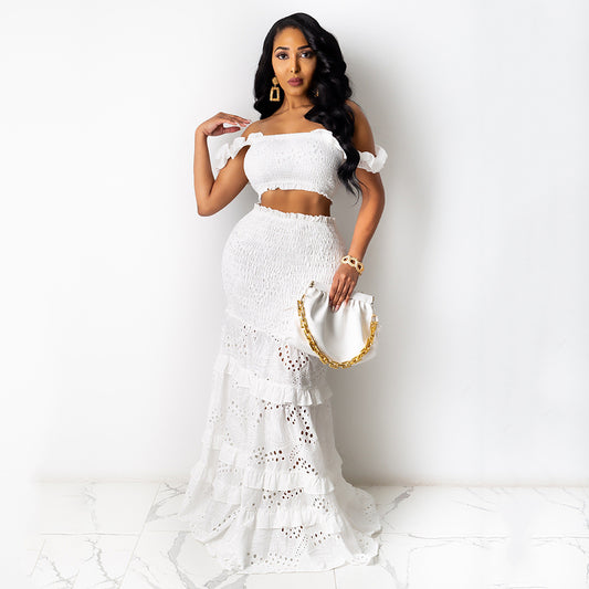 Knitted Wrapped Chest Fishtail Top & Maxi Skirt Set