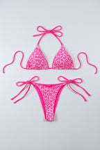 Leopard Print Halter Neck Tie Side Bikini Set