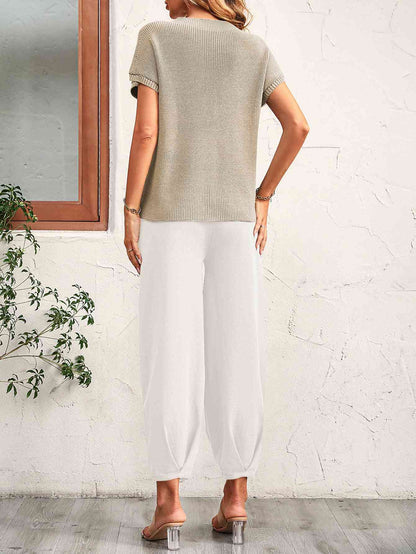 Round Neck Raglan Sleeve Tee and Long Pants Set