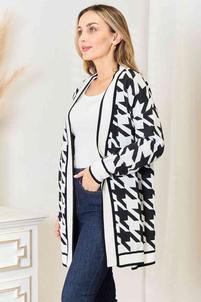 Woven Houndstooth Longline Cardigan