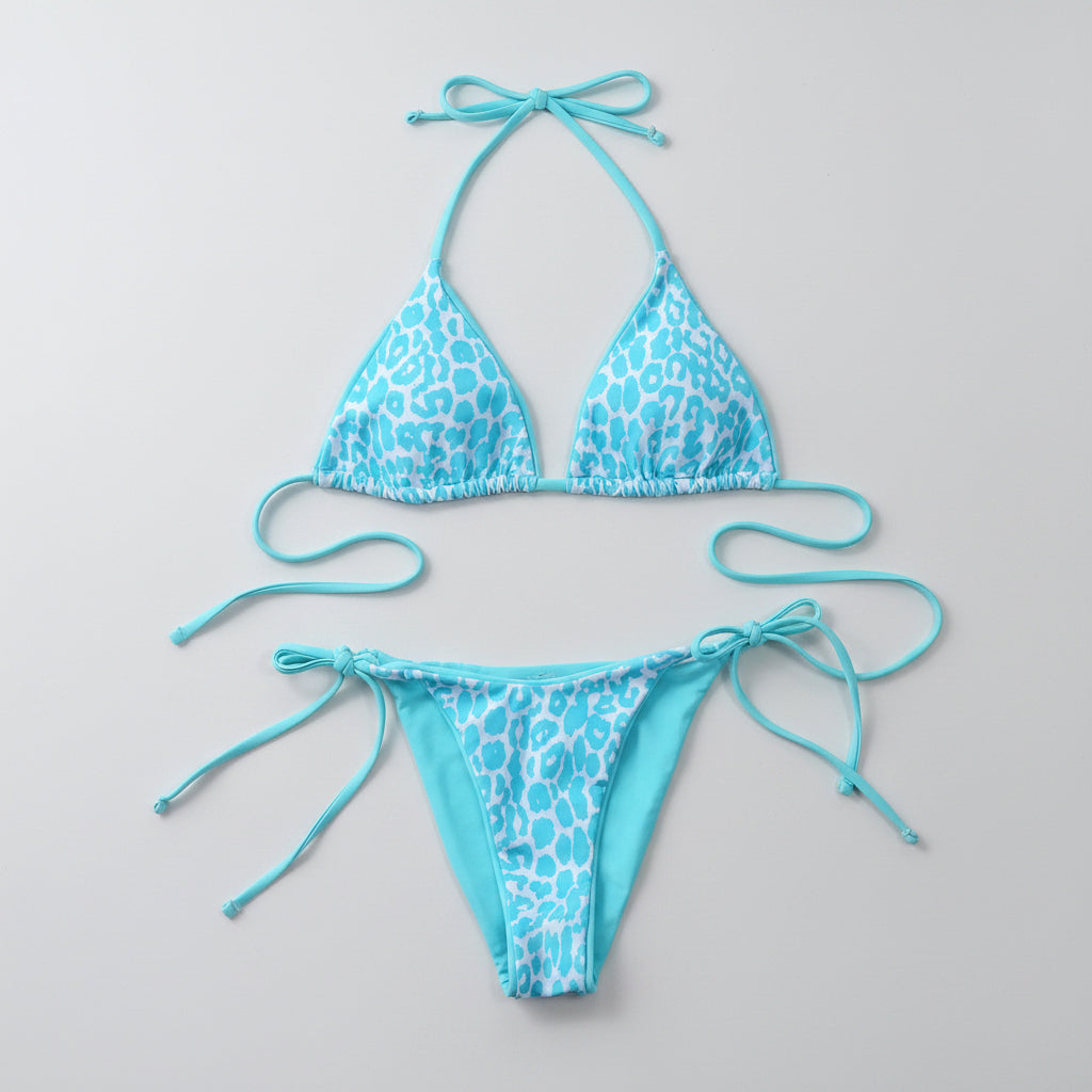 Leopard Print Halter Neck Tie Side Bikini Set