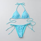 Leopard Print Halter Neck Tie Side Bikini Set