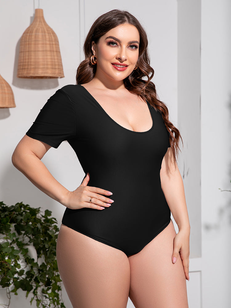 Curve Scoop Neck Short Sleeve One-Piece Swimsuit