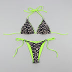 Leopard Print Halter Neck Tie Side Bikini Set