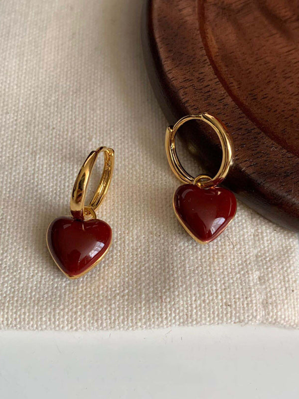 French Red Wine Heart Earrings