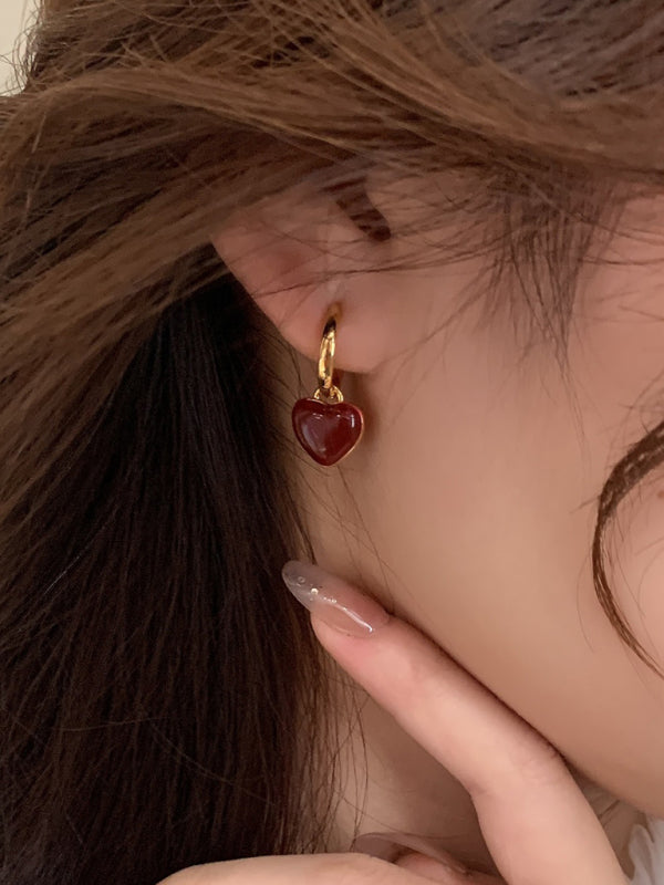 French Red Wine Heart Earrings