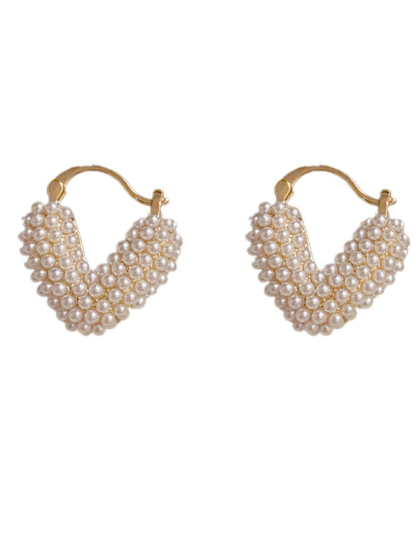 Sweet Millet Beads Love Heart Sweet Earrings