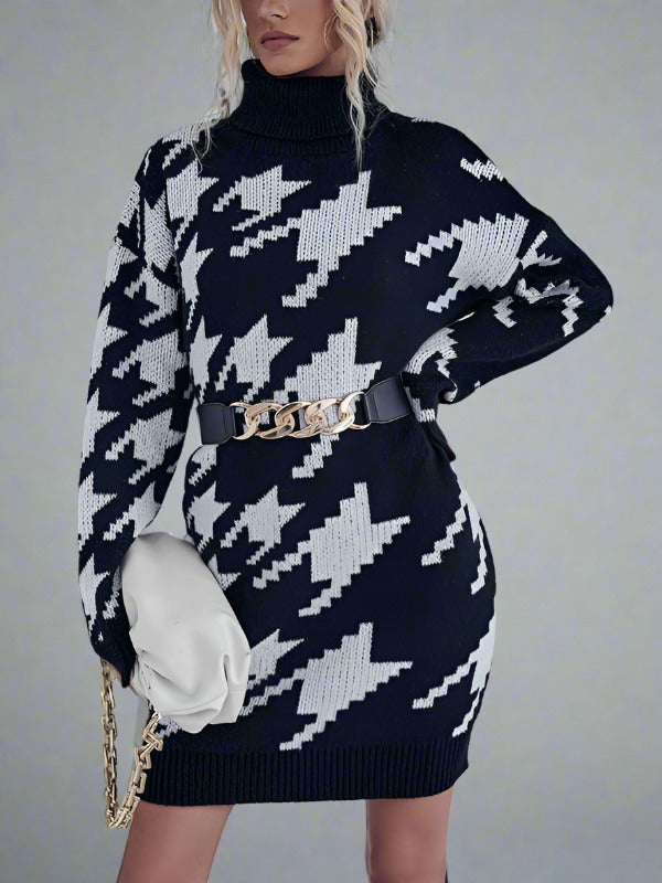 Big Houndstooth Sweater Dress