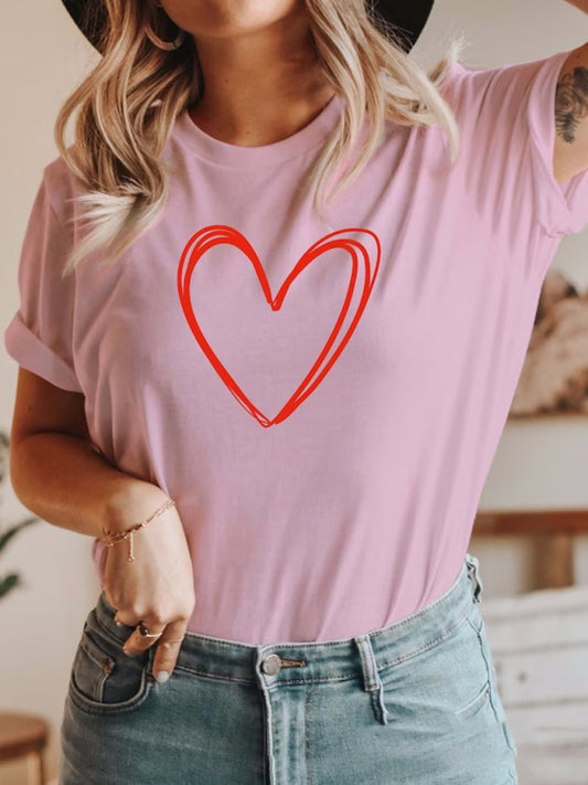 Love Heart Cotton Printed Short-Sleeved T-shirt Top