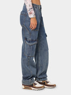 Women's Solid Multi-Pocket Cargo Jeans - ALL HERZ FASHIONS