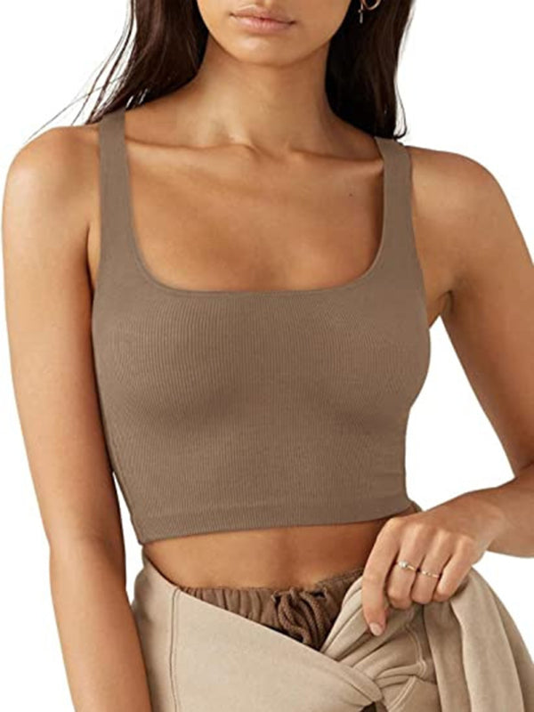 Women's solid color casual thread short vest - ALL HERZ FASHIONS