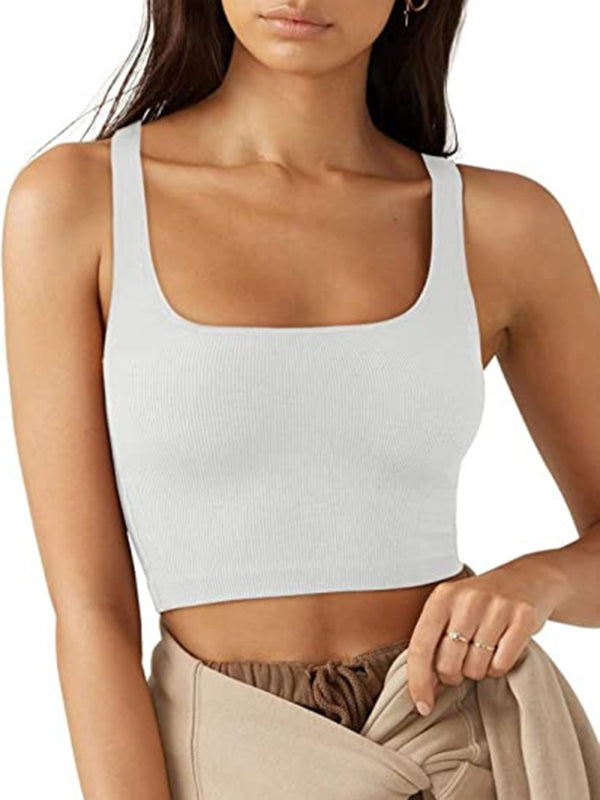 Women's solid color casual thread short vest - ALL HERZ FASHIONS