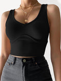 Women's V-Neck Stitching Stretch Solid Color Knit Tank Top - ALL HERZ FASHIONS