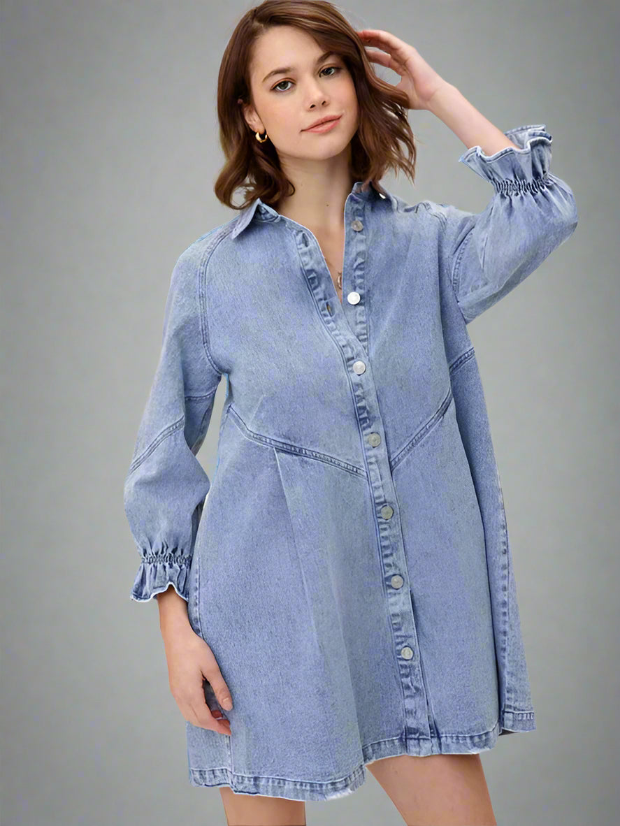 Loose Denim Balloon Dress - ALL HERZ FASHIONS