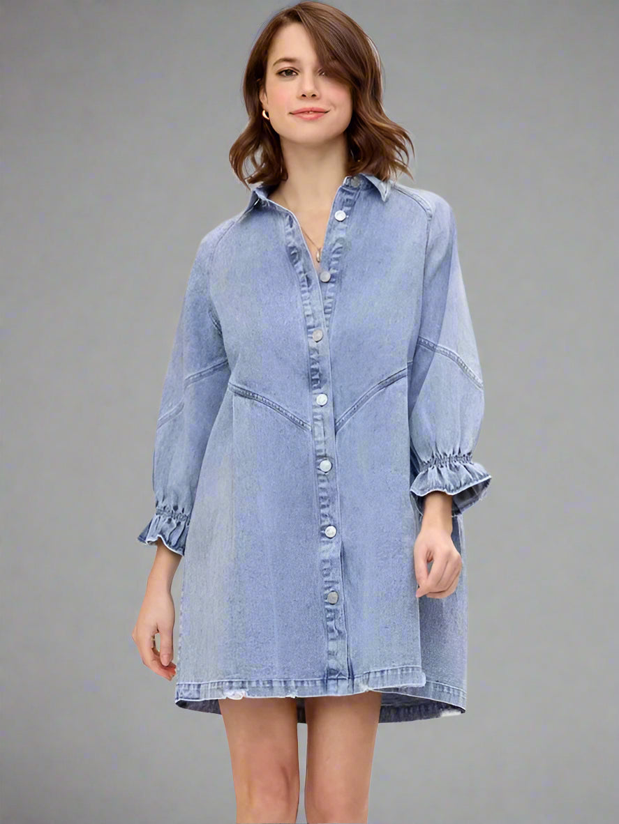 Loose Denim Balloon Dress - ALL HERZ FASHIONS