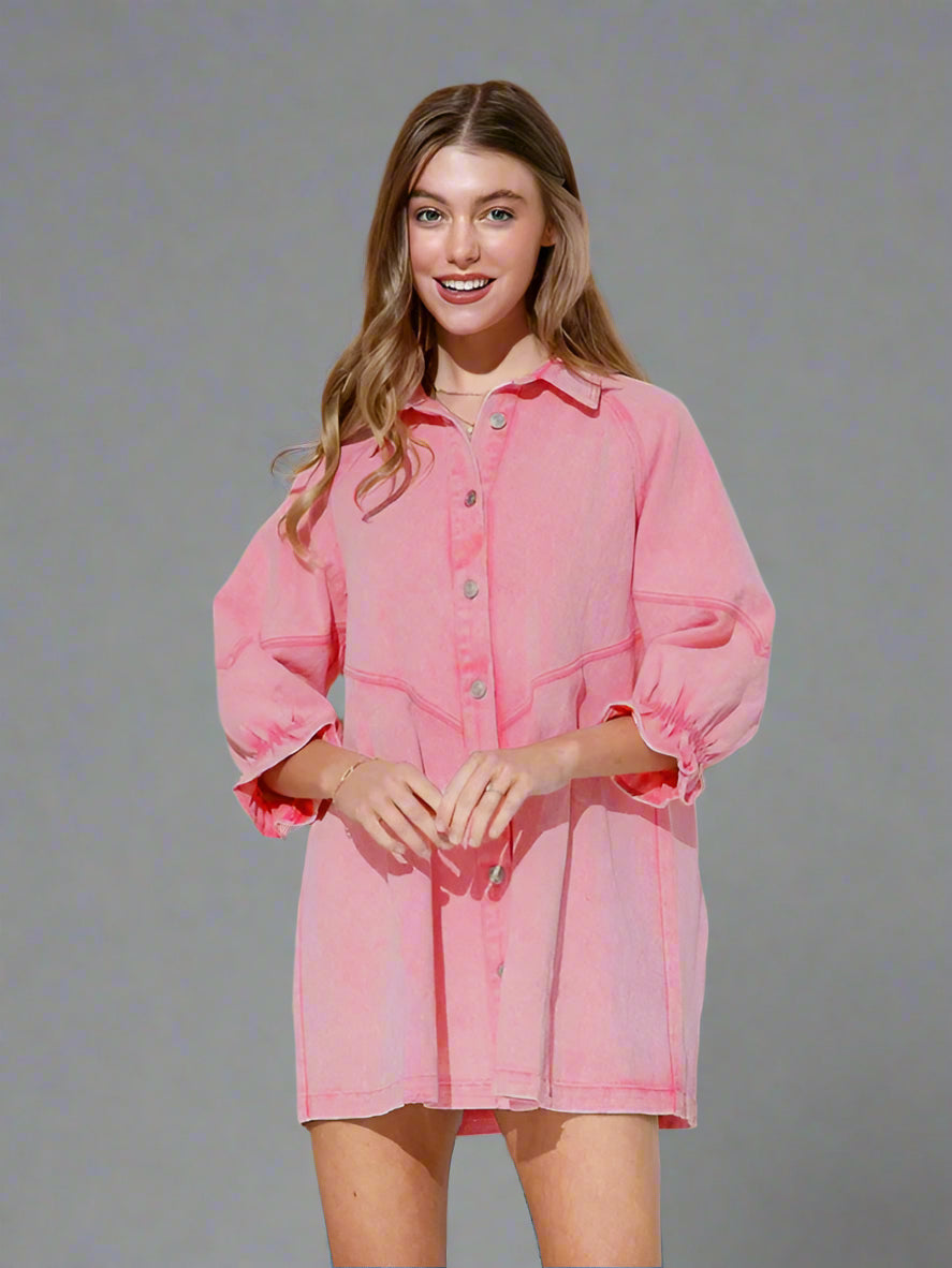 Loose Denim Balloon Dress - ALL HERZ FASHIONS