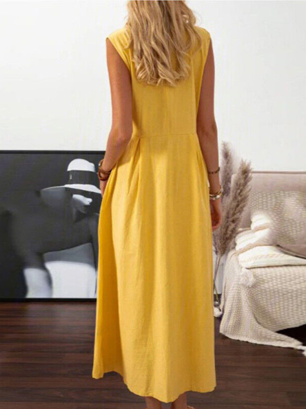 Casual Lapel Collar Linen Midi Dress - ALL HERZ FASHIONS