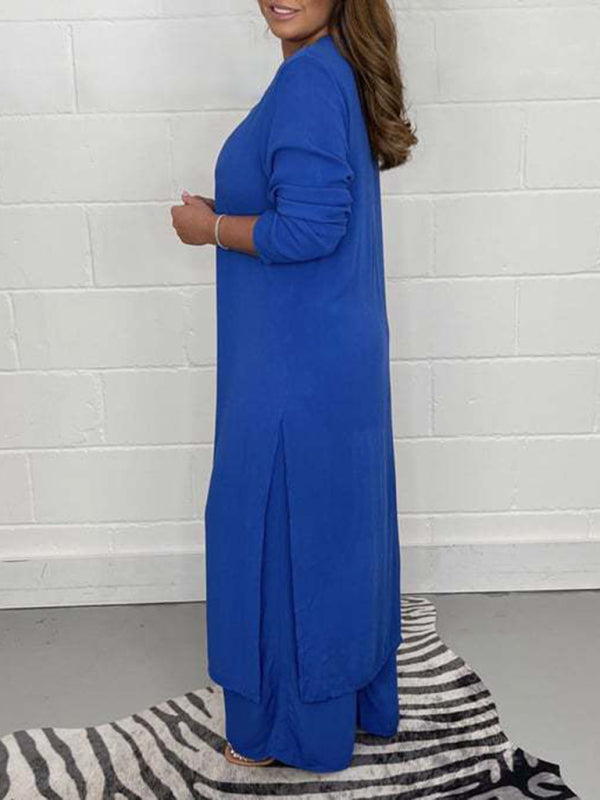 Long Slit Blouse & Pants Loungewear Set - ALL HERZ FASHIONS
