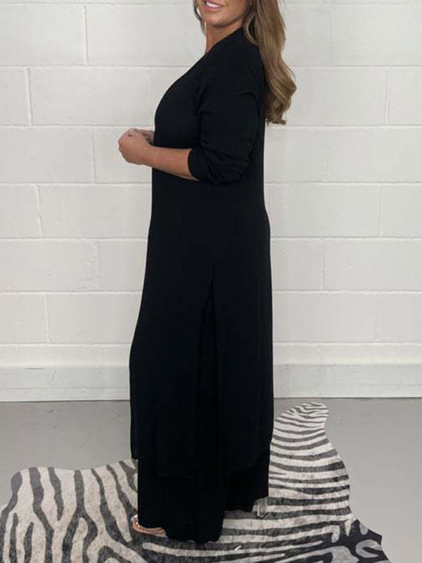 Long Slit Blouse & Pants Loungewear Set - ALL HERZ FASHIONS