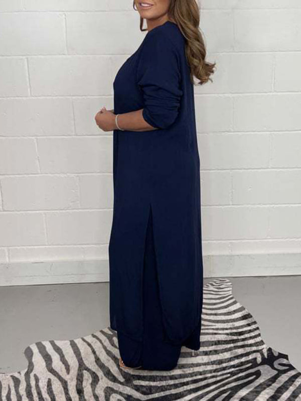 Long Slit Blouse & Pants Loungewear Set - ALL HERZ FASHIONS