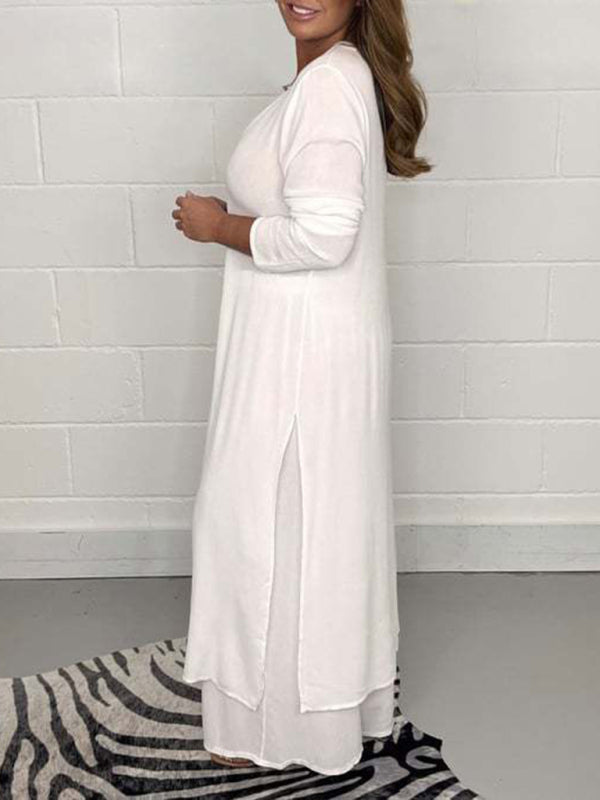 Long Slit Blouse & Pants Loungewear Set - ALL HERZ FASHIONS
