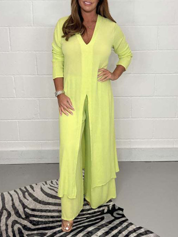 Long Slit Blouse & Pants Loungewear Set - ALL HERZ FASHIONS