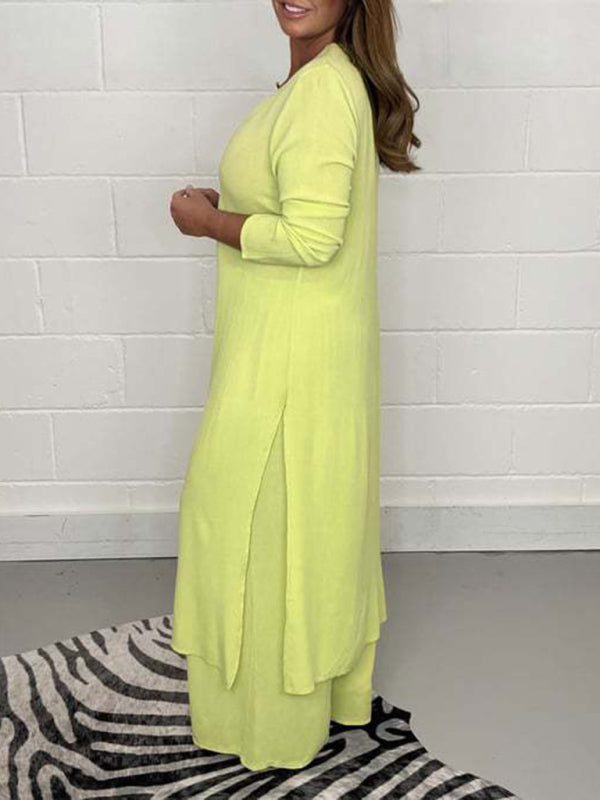 Long Slit Blouse & Pants Loungewear Set - ALL HERZ FASHIONS