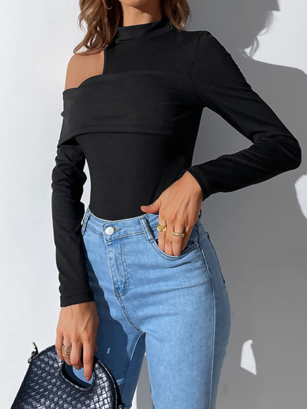 Round Neck One Shoulder Knit Bodysuit