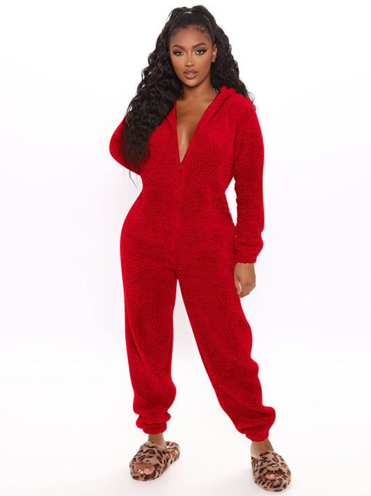 Plush Hooded Lounge Jumpsuit