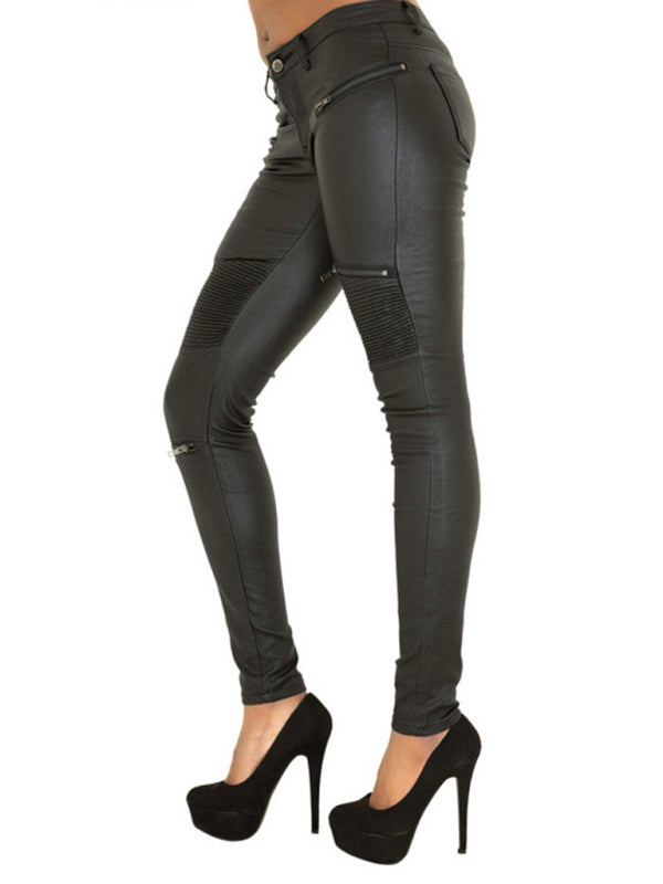 PU Skinny Multi-zip Motorcycle Pants