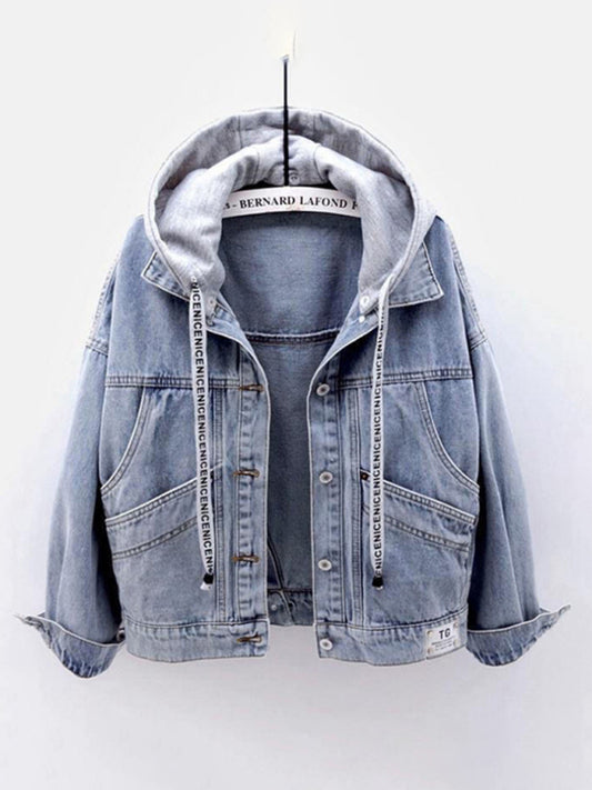 Hooded Large Pocket Denim Jacket