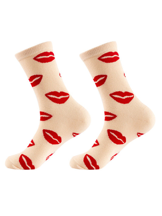 Valentine's Day Series Mid-calf Knitted Jacquard Cotton Socks