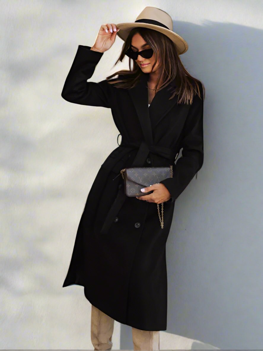 Simple Collar Woolen Trench Coat