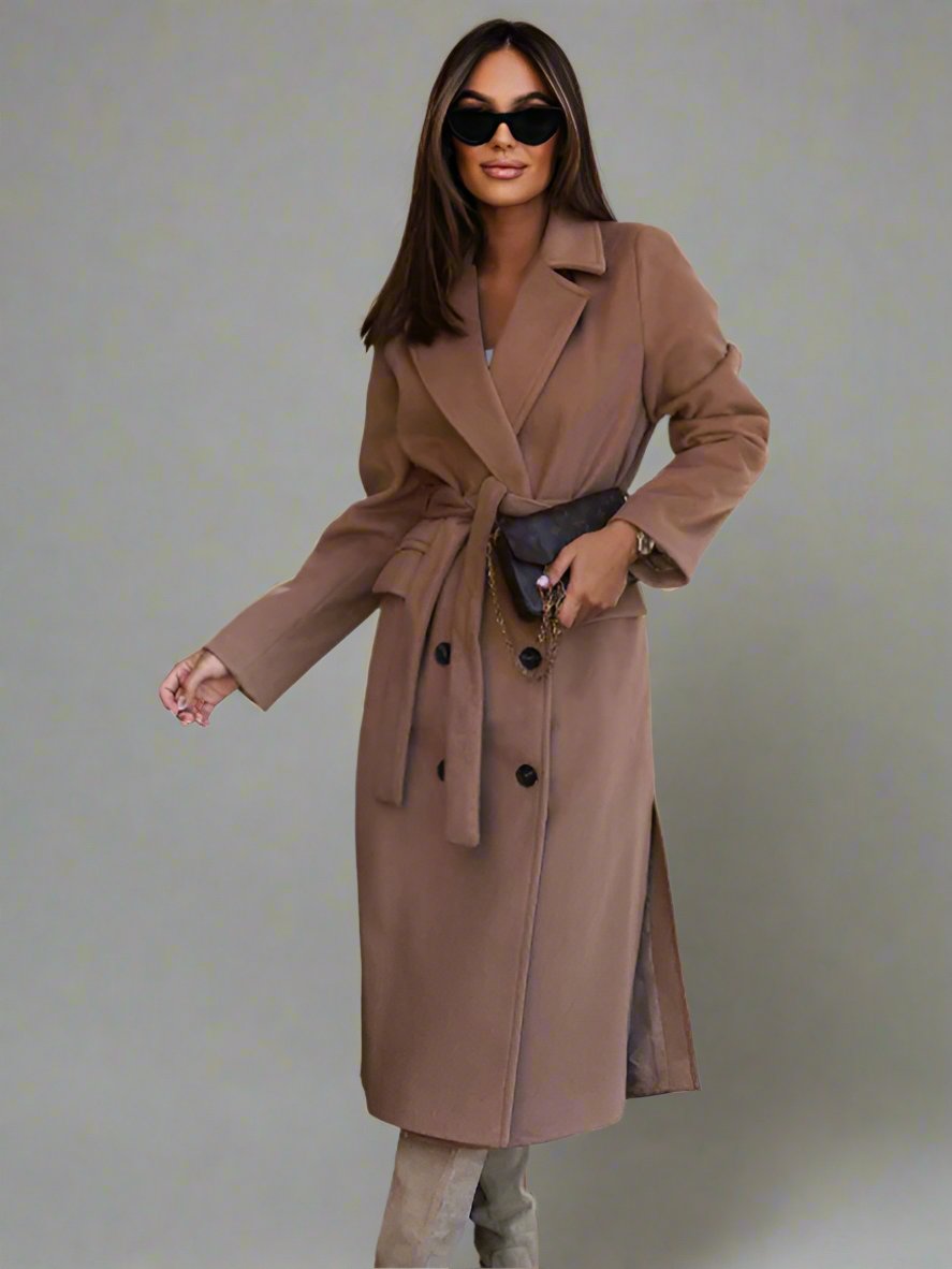 Simple Collar Woolen Trench Coat