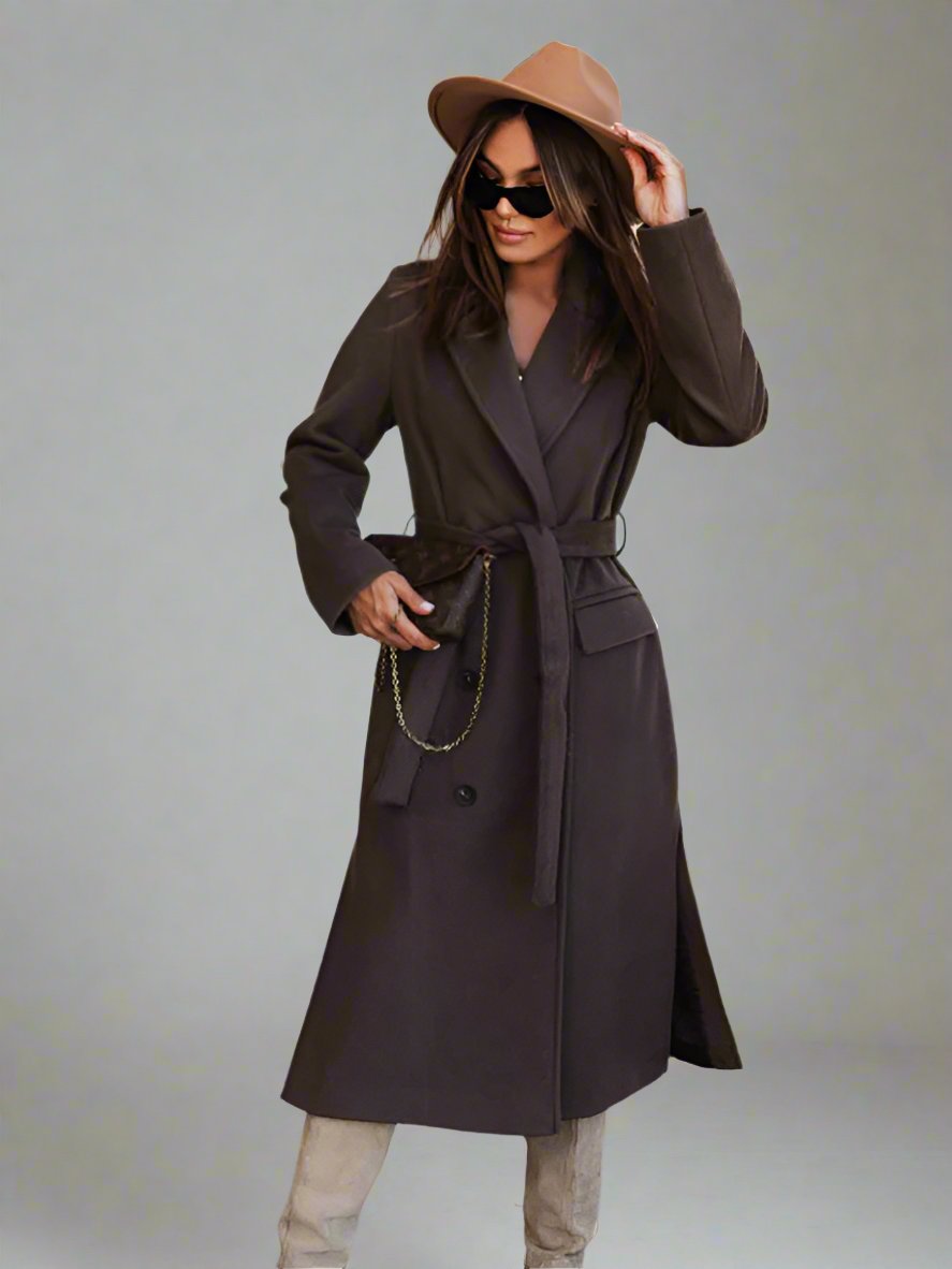 Simple Collar Woolen Trench Coat