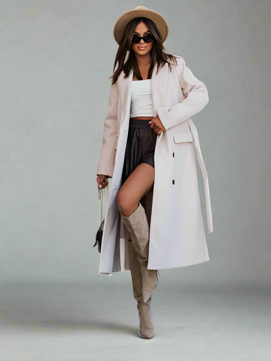 Simple Collar Woolen Trench Coat